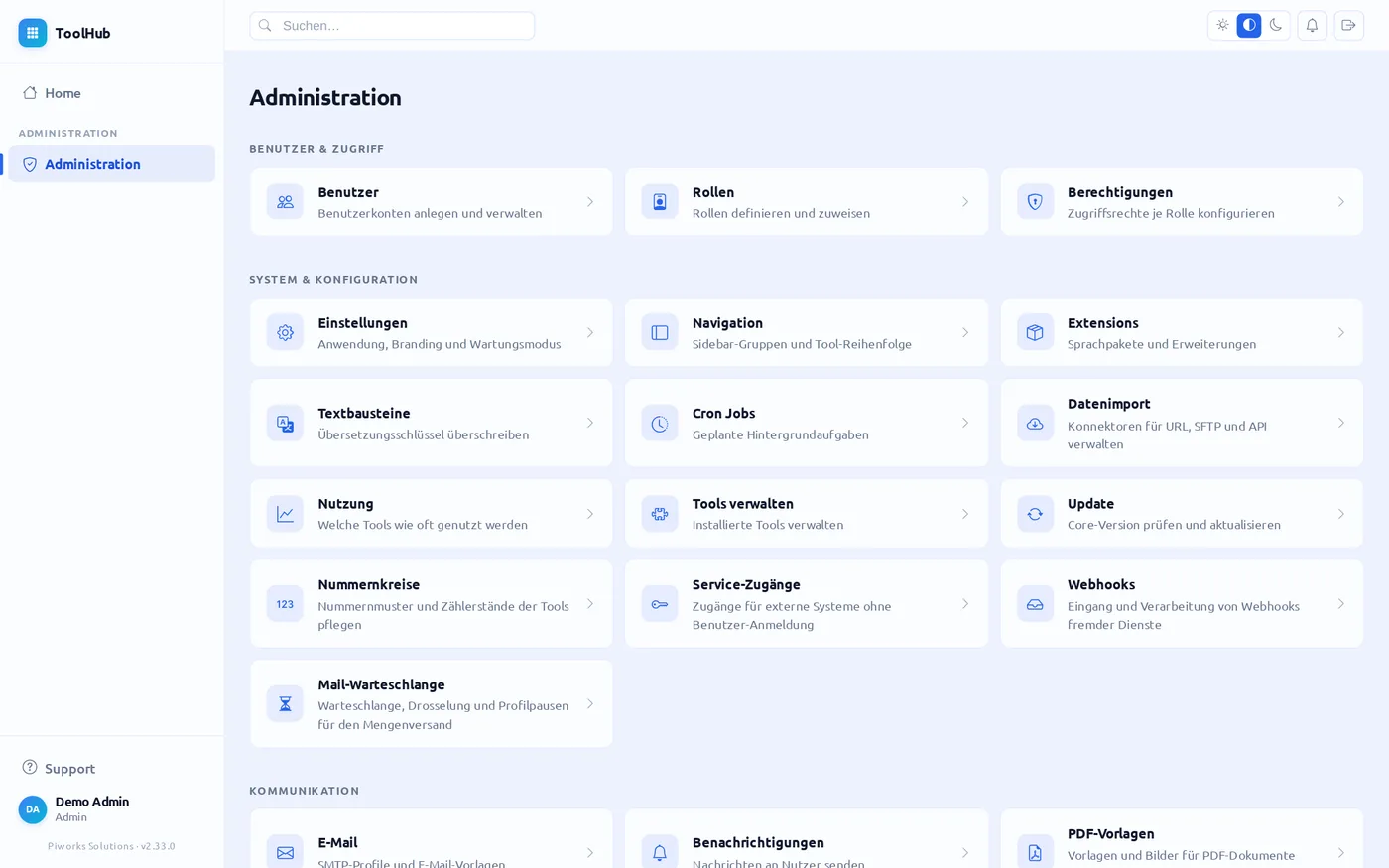 Administrationsbereich des ToolHub