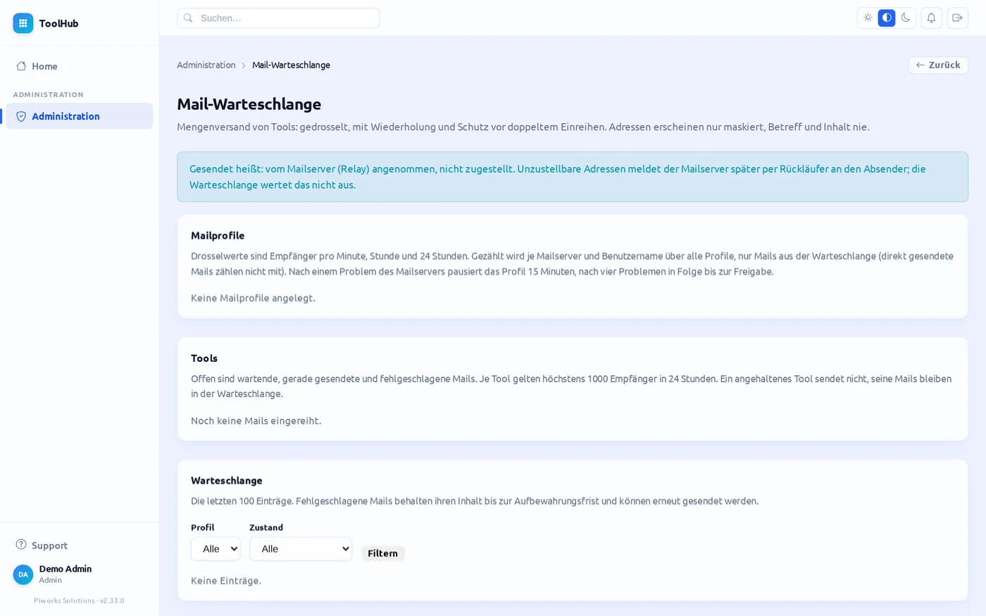 Mail-Warteschlange mit Drosselung und Mailprofilen