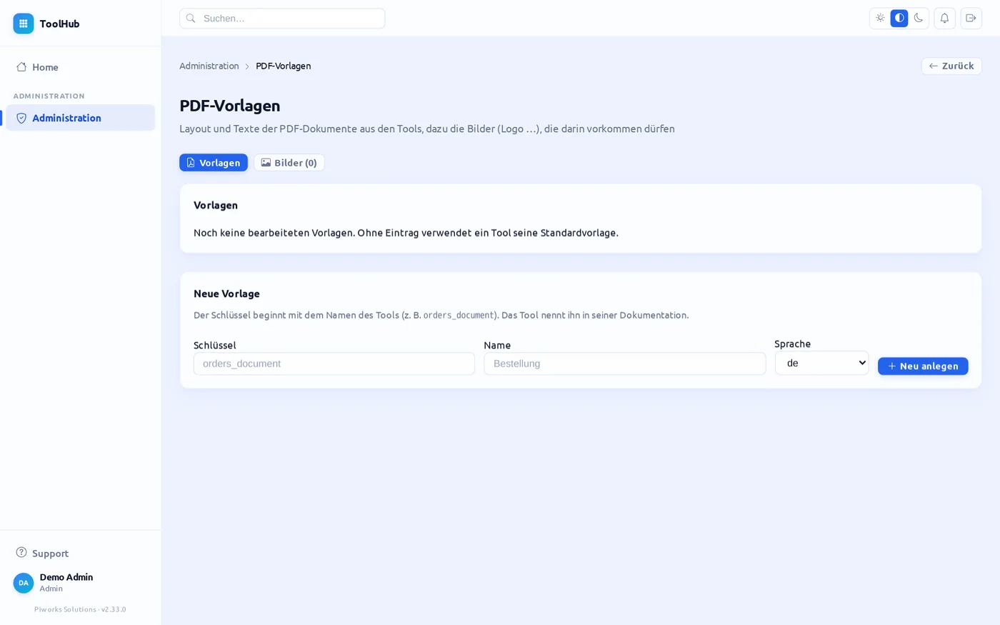 Verwaltung der PDF-Vorlagen